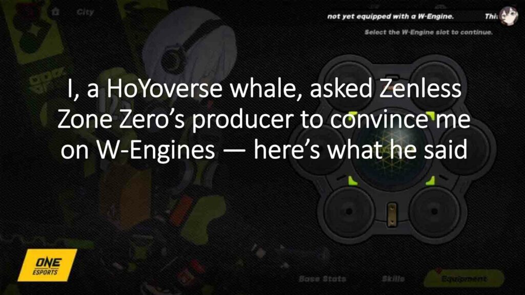 Zenless Zone Zero W-Engine Equip Screen in ONE Esports featured image for article "I, a HoYoverse whale, asked Zenless Zone Zero’s producer to convince me on W-Engines — here’s what he said"